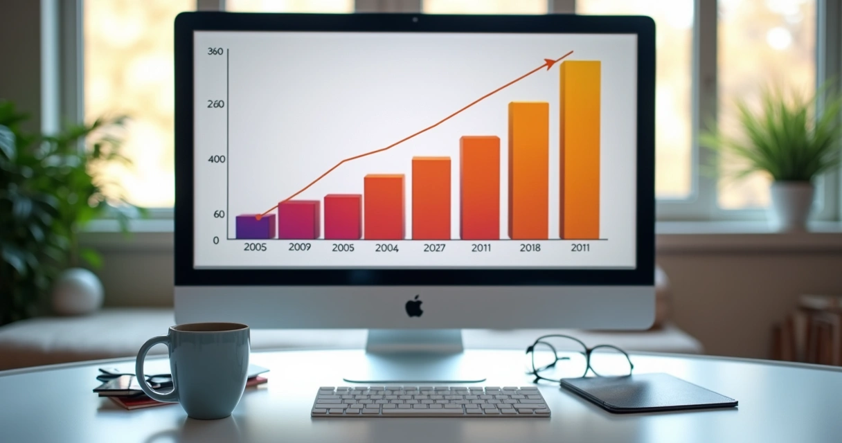 Gráfico colorido mostrando crescimento de vendas ao longo dos meses no ambiente de PME 
