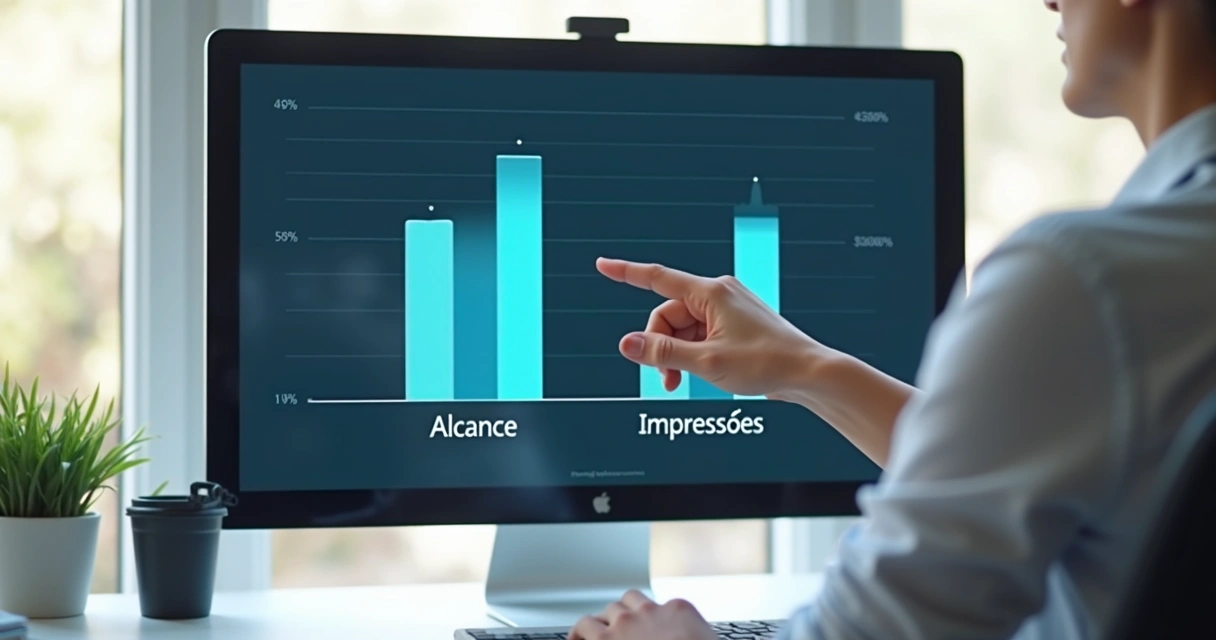 Gráfico colorido mostrando dados de alcance e impressões lado a lado 
