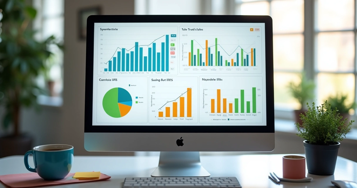 Gráficos coloridos de vendas e margens em dashboard de e-commerce 