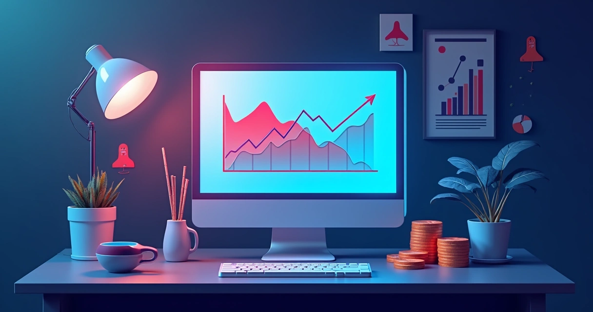 Gráfico digital com queda na taxa de conversão em uma tela de computador 