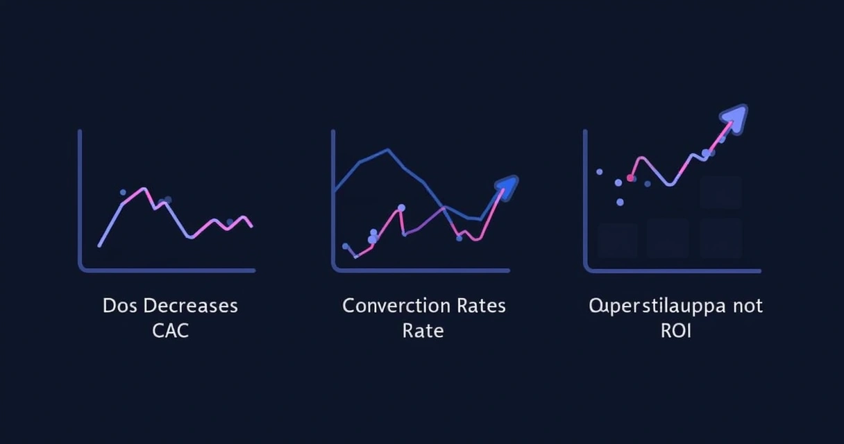 Gráficos mostrando queda do CAC e aumento do ROI 