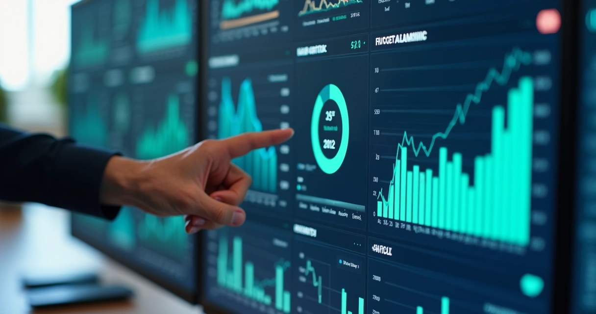 Painel com gráficos digitais sobre controle de vendas remotas 