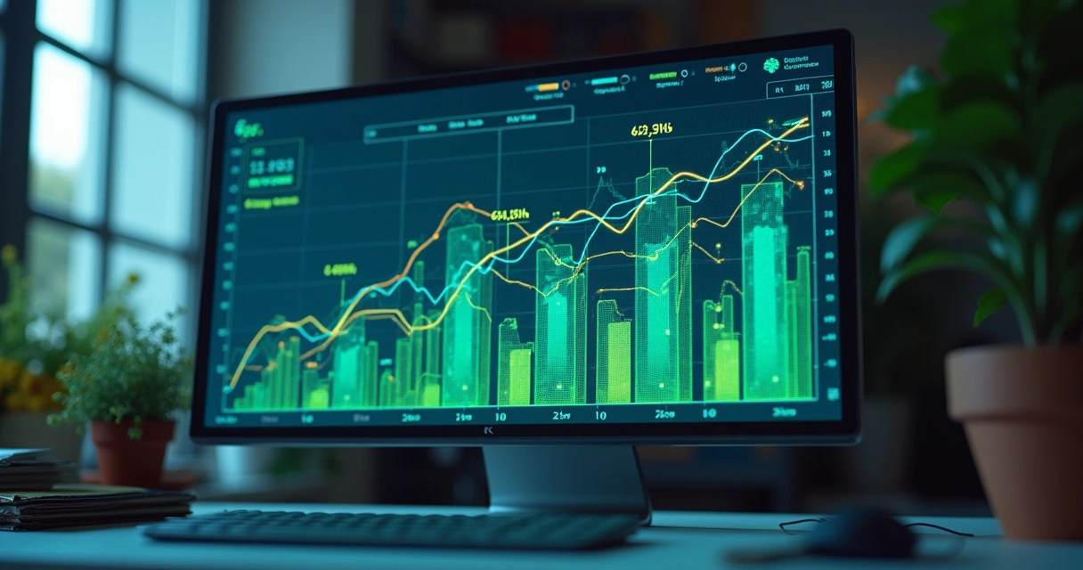 Gráficos de métricas CPL, taxa de conversão e ROI em tela de computador 