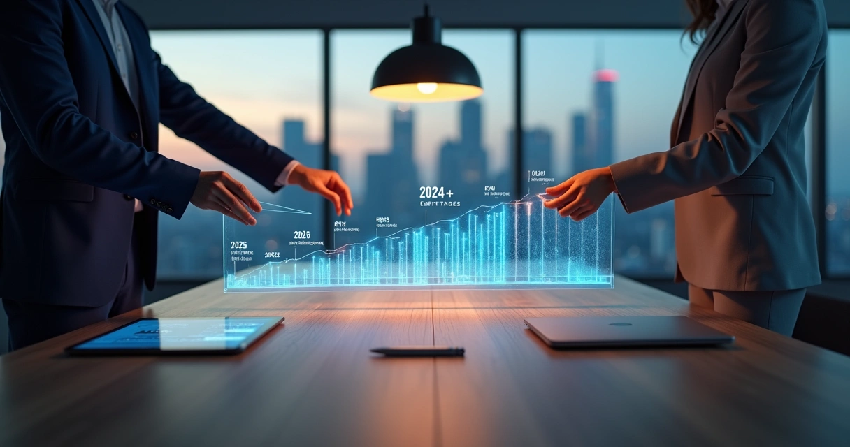 Ilustração conceitual de metas financeiras conectando comprador e empresa adquirida 