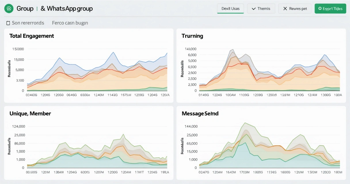 Gráfico de engajamento total, membros únicos e mensagens no WhatsApp 