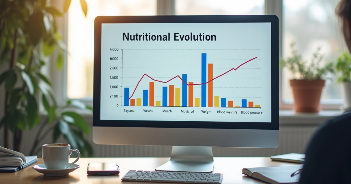 Gráfico de evolução nutricional de idoso em tela de computador 