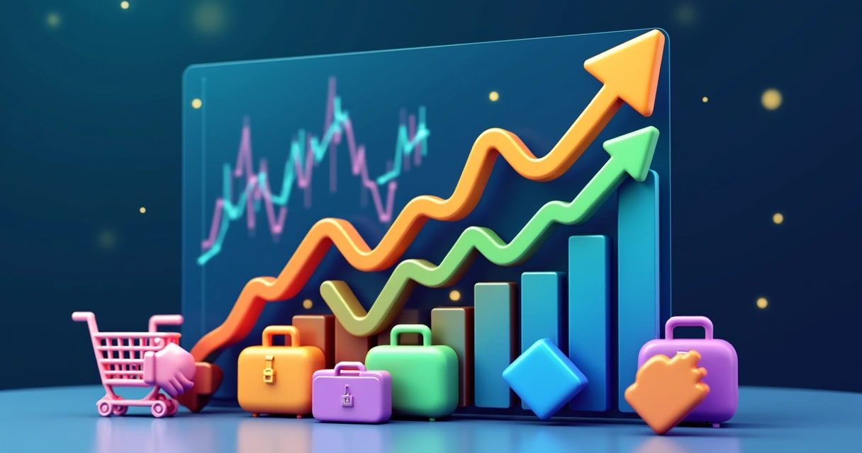 Painel digital com gráficos de crescimento e diferentes ícones de canais de parceiros. 