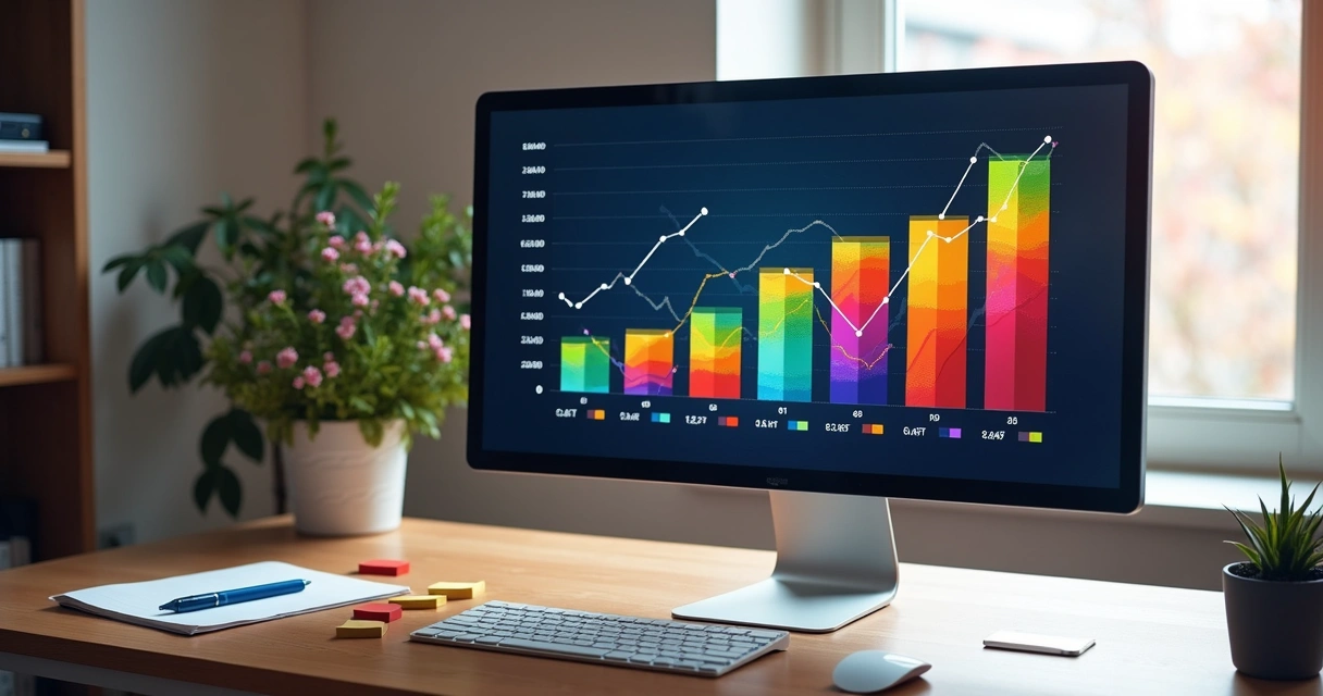 Gráficos coloridos representando indicadores de desempenho em um computador 
