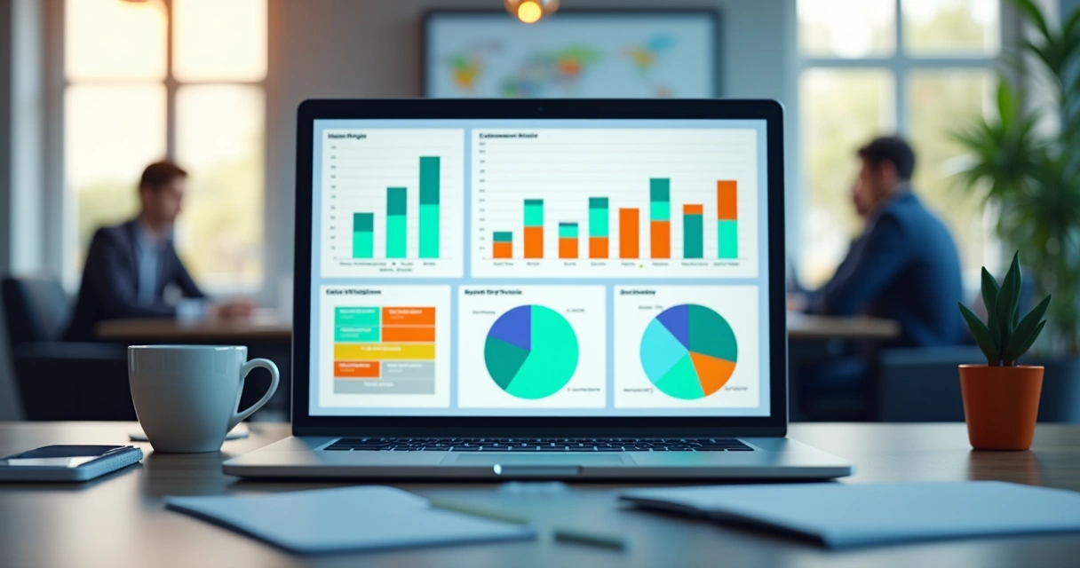 Gráficos sobre indicadores de TI sendo analisados na tela de um notebook 