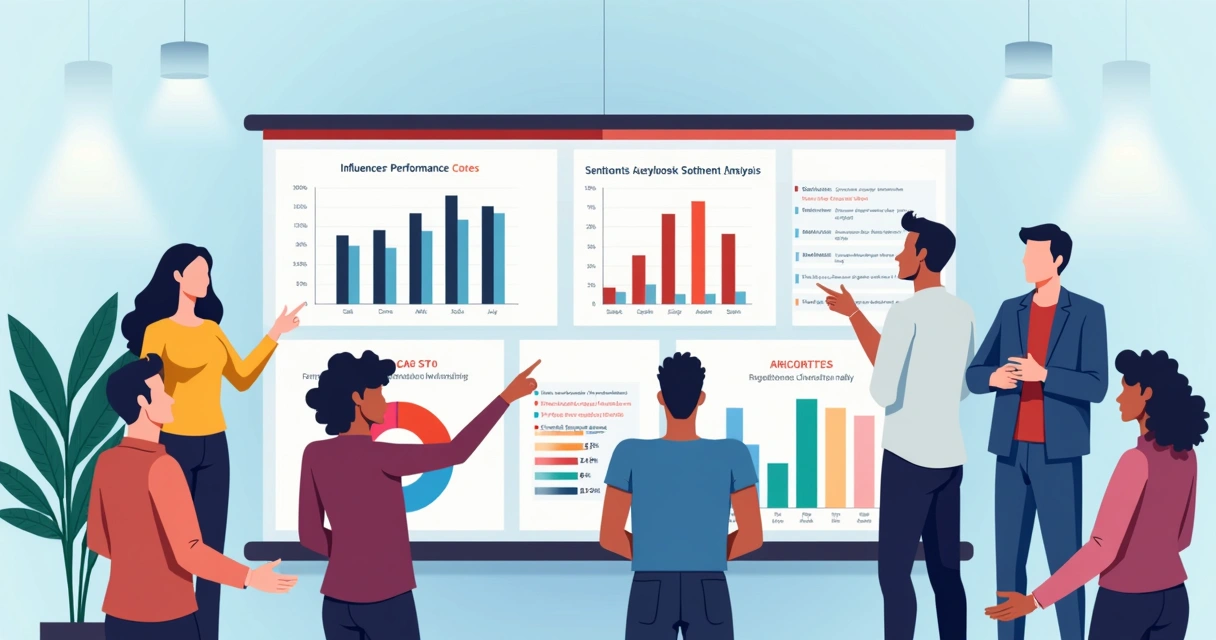Gráficos de desempenho e sentimento de influenciador digital