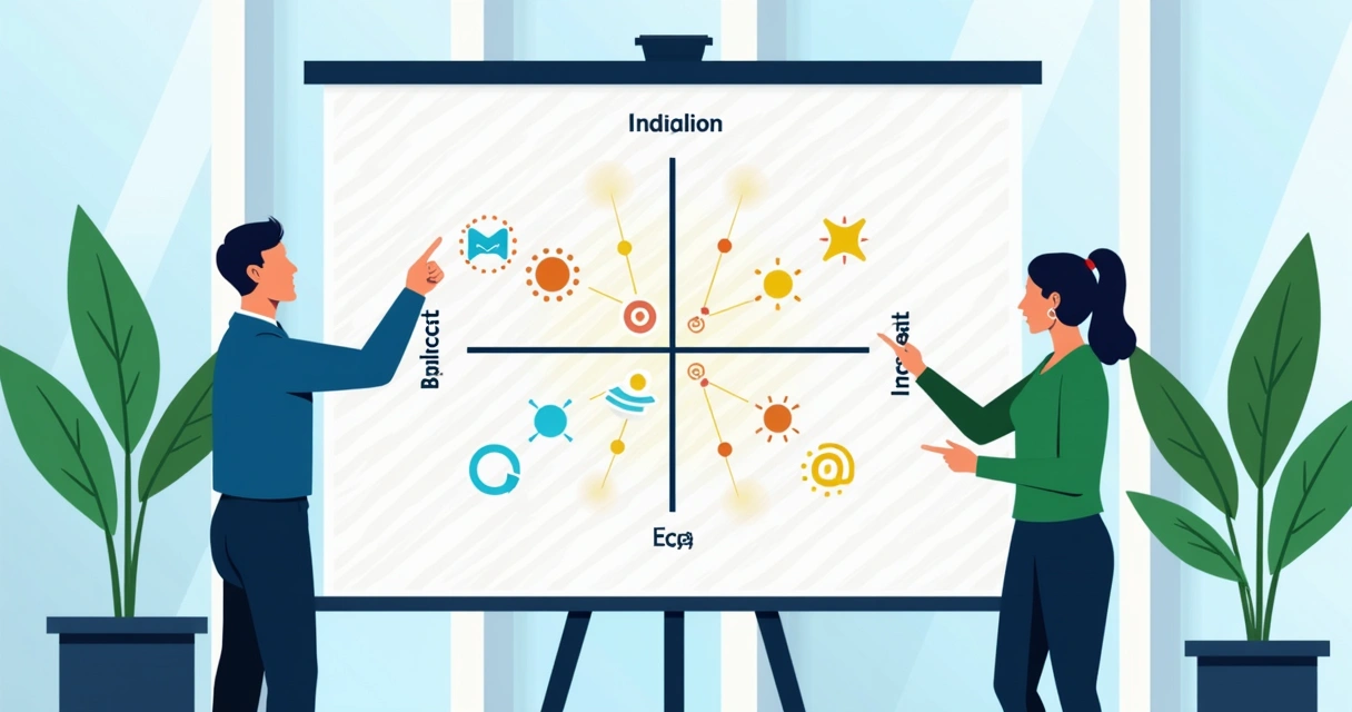 Exemplo de gráfico de matriz de materialidade ESG com dois eixos e temas distribuídos