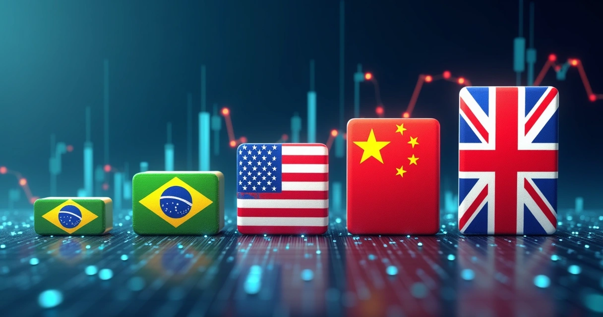 Gráficos financeiros comparando mercados de diferentes países 