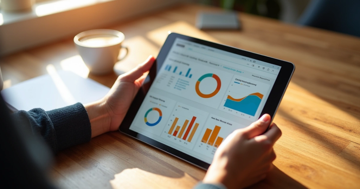 Gráficos de métricas da AWS em um tablet sobre uma mesa 