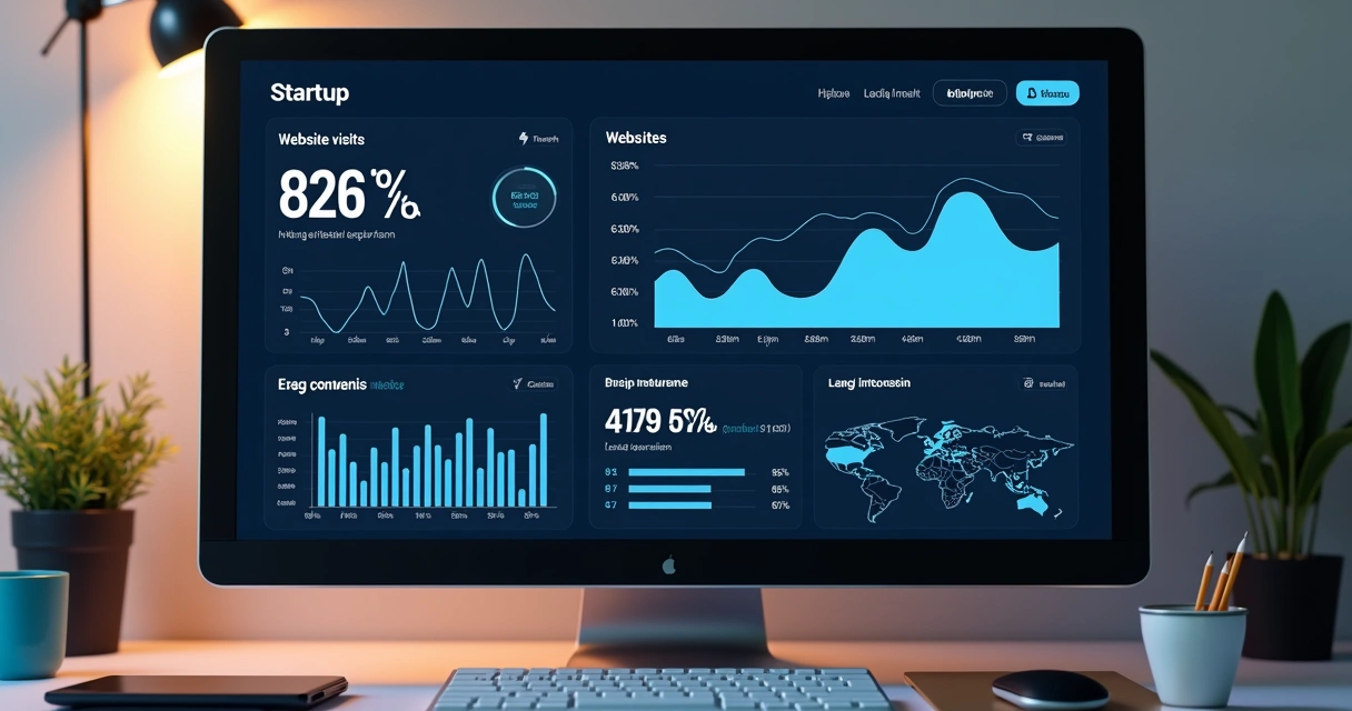 Painel de gráficos sobre métricas de divulgação de startups 