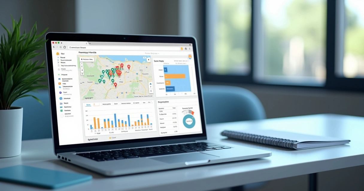 Gráficos de posicionamento local em tela de notebook no consultório 