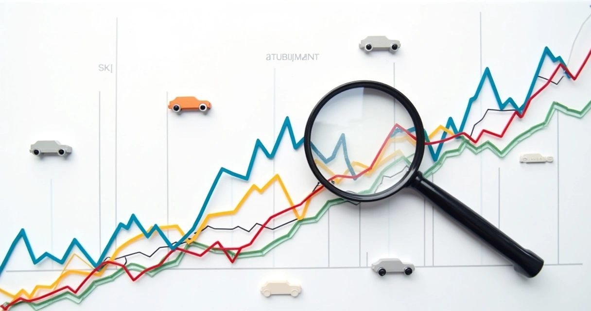 Gráfico colorido mostrando oscilações no preço de veículos 