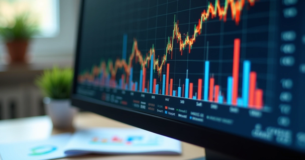 Gráficos coloridos de rendimento de fundos imobiliários em tela