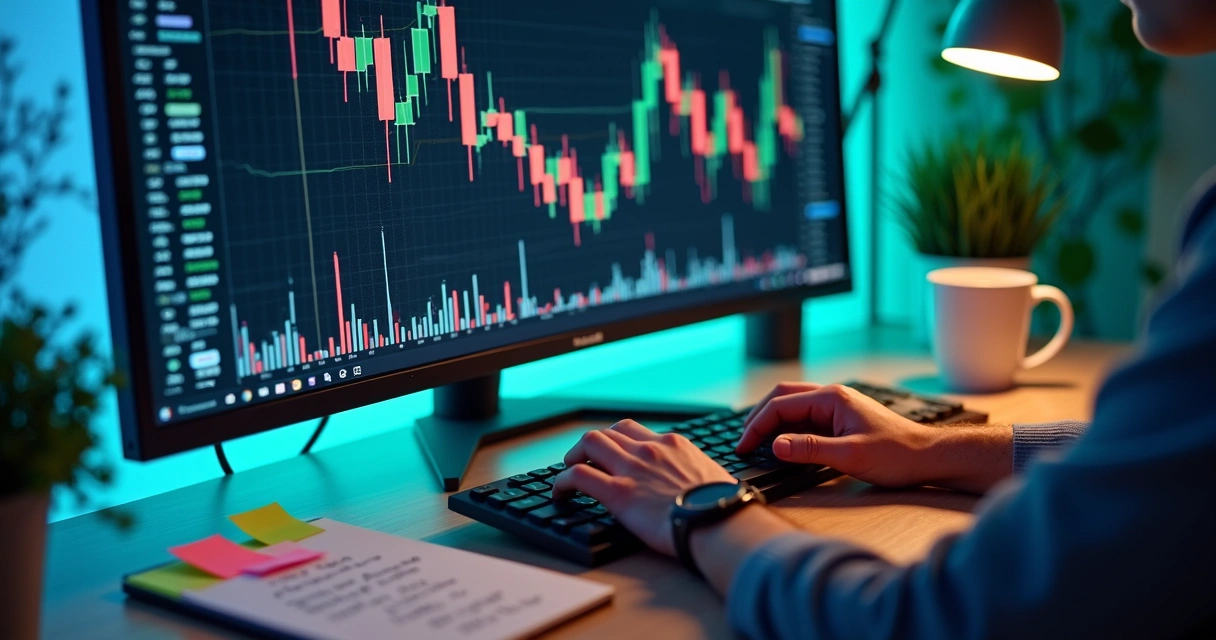 Tela de computador mostra gráficos e códigos de automação 