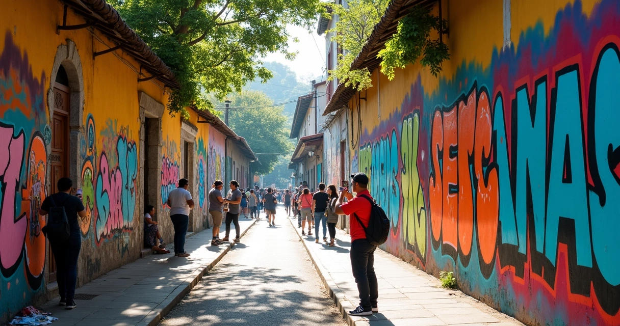 Grafite colorido no Beco do Batman em São Paulo 