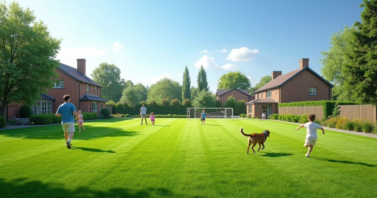 Área ampla com grama Tifton 419 em jardim residencial 