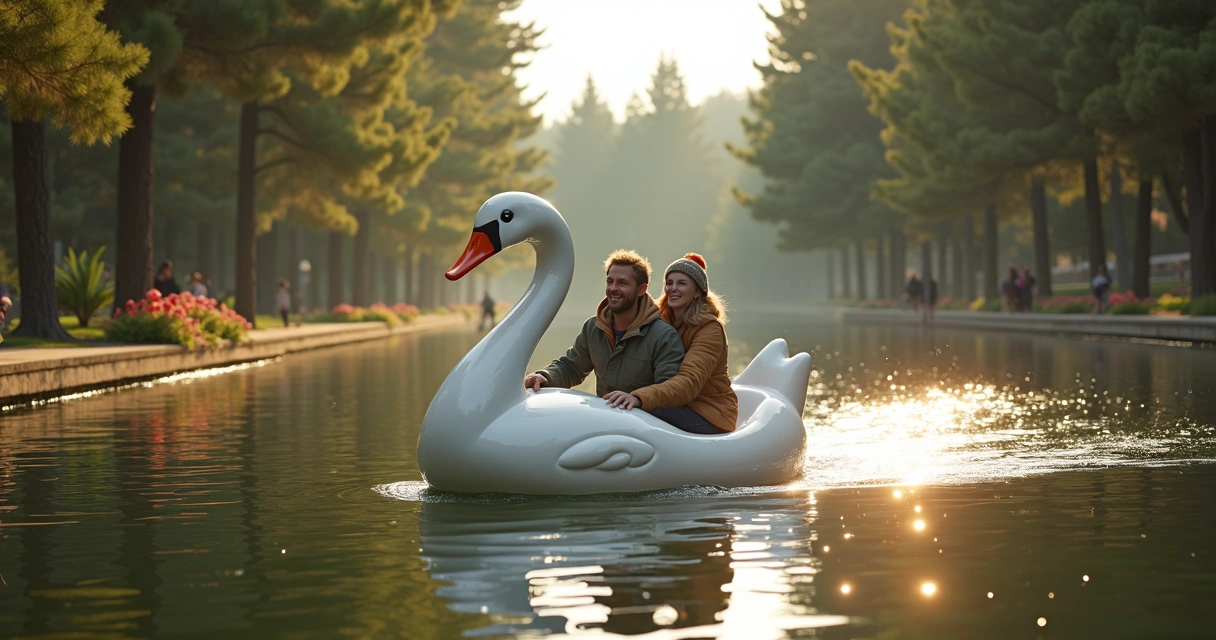 Casal em passeio de pedalinho no Lago Negro em Gramado