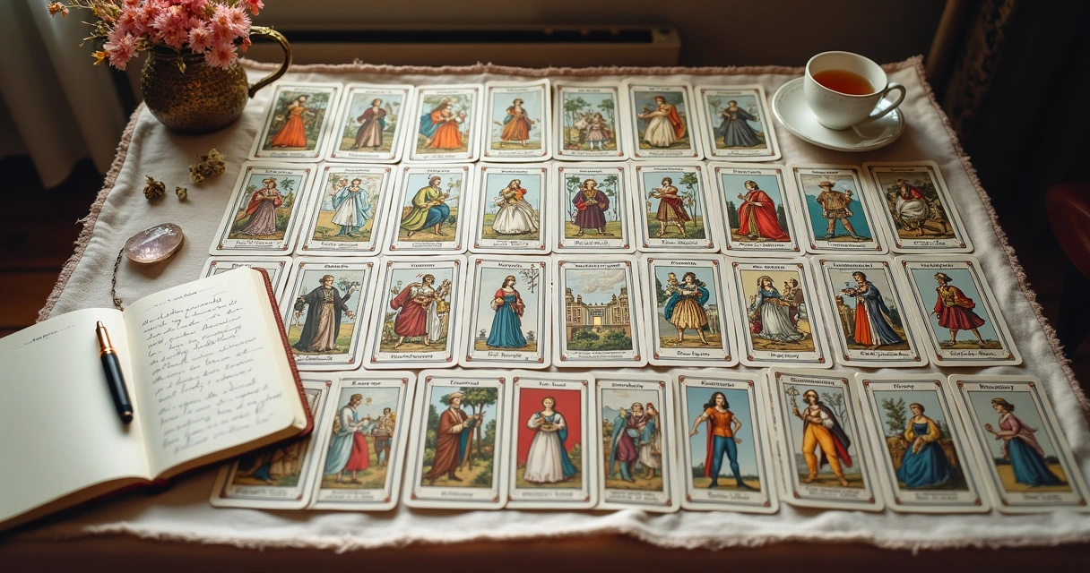 Grand Tableau spread with 36 Lenormand cards 