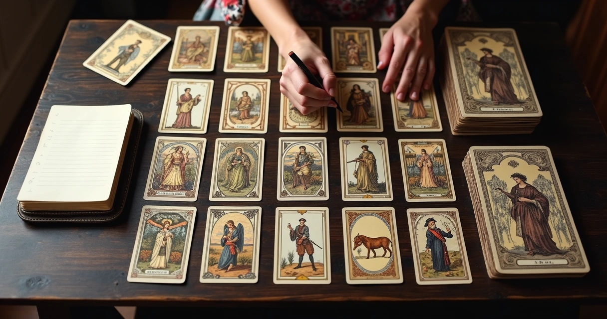 Large Lenormand spread arranged in a Grand Tableau 