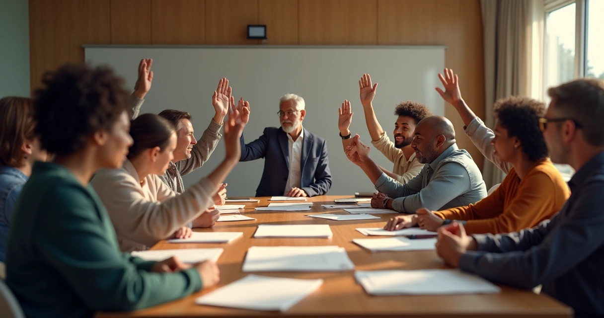 Community leaders voting on resource grant distribution 