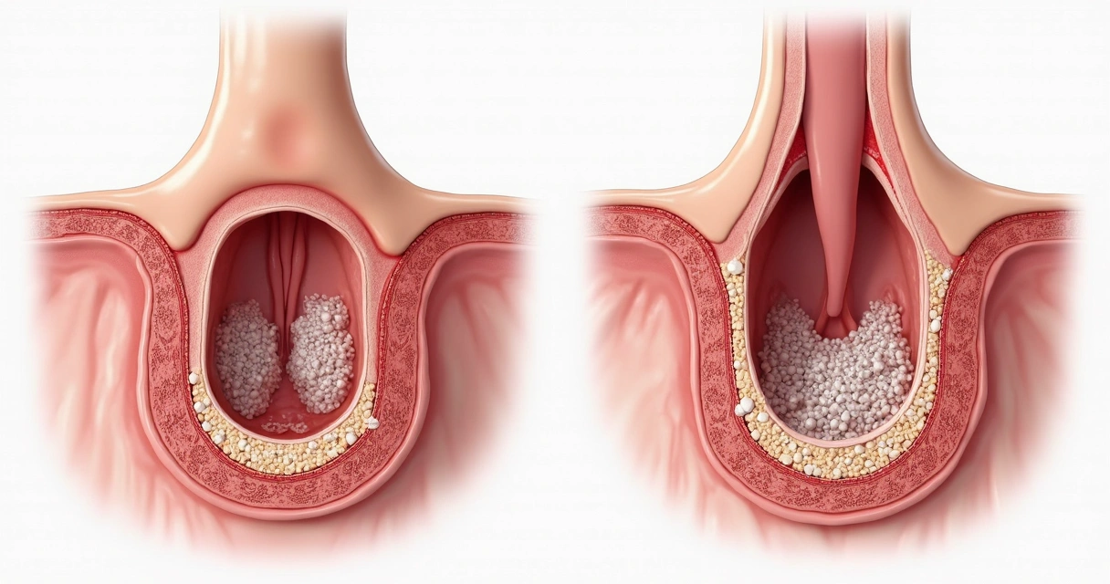 Granuloma no pênis causado por PMMA visto em corte anatômico 