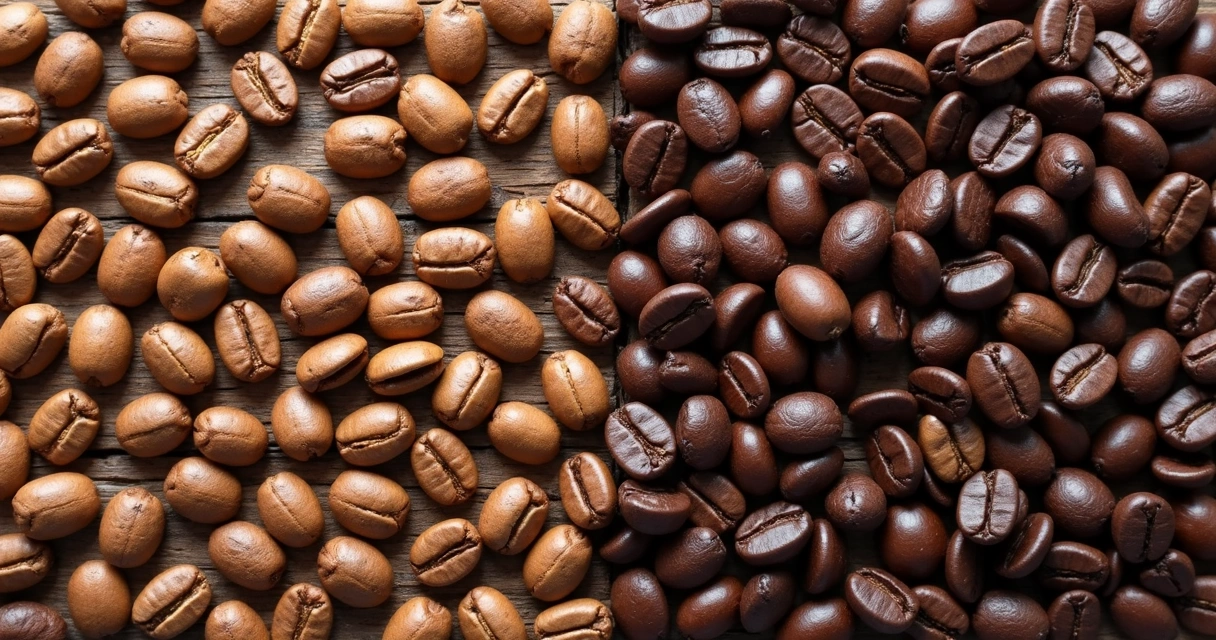 Grãos de café arábica e robusta lado a lado