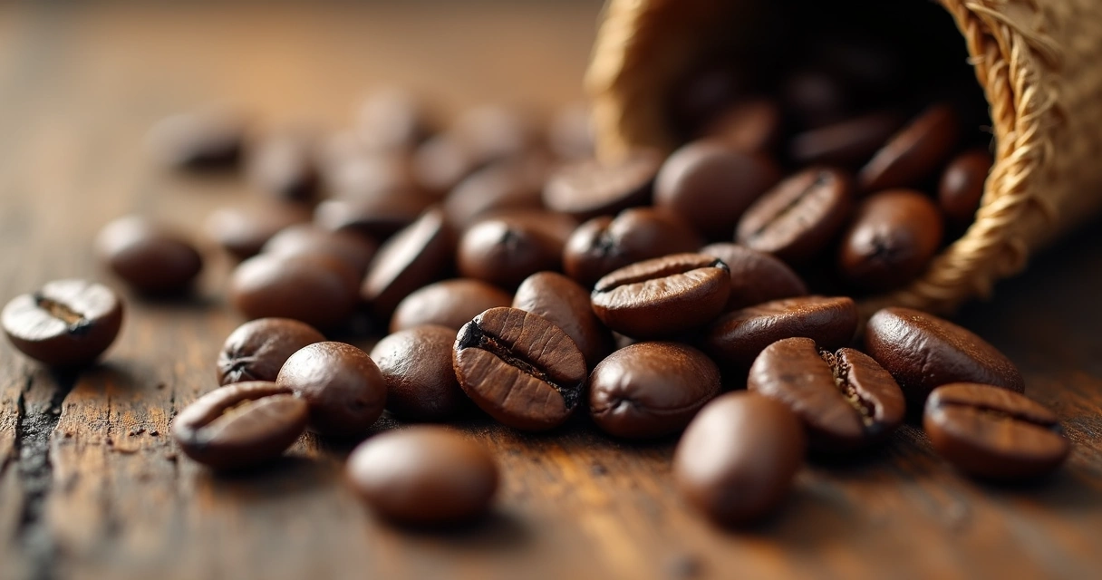 Grãos de café arábica torrados em close 