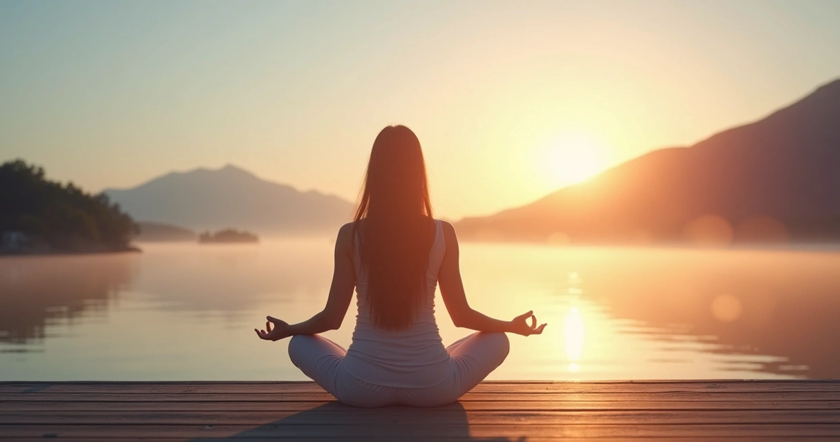 Persona meditando al amanecer con gesto de gratitud 