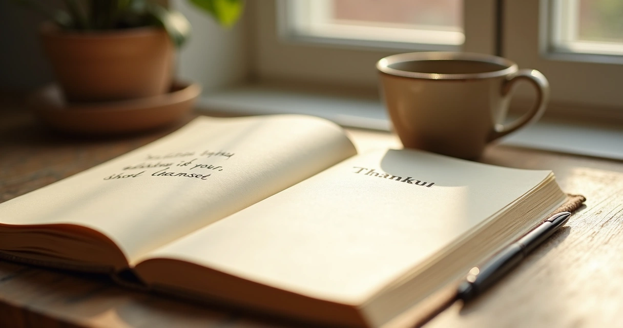 Open journal with a short gratitude note on a desk
