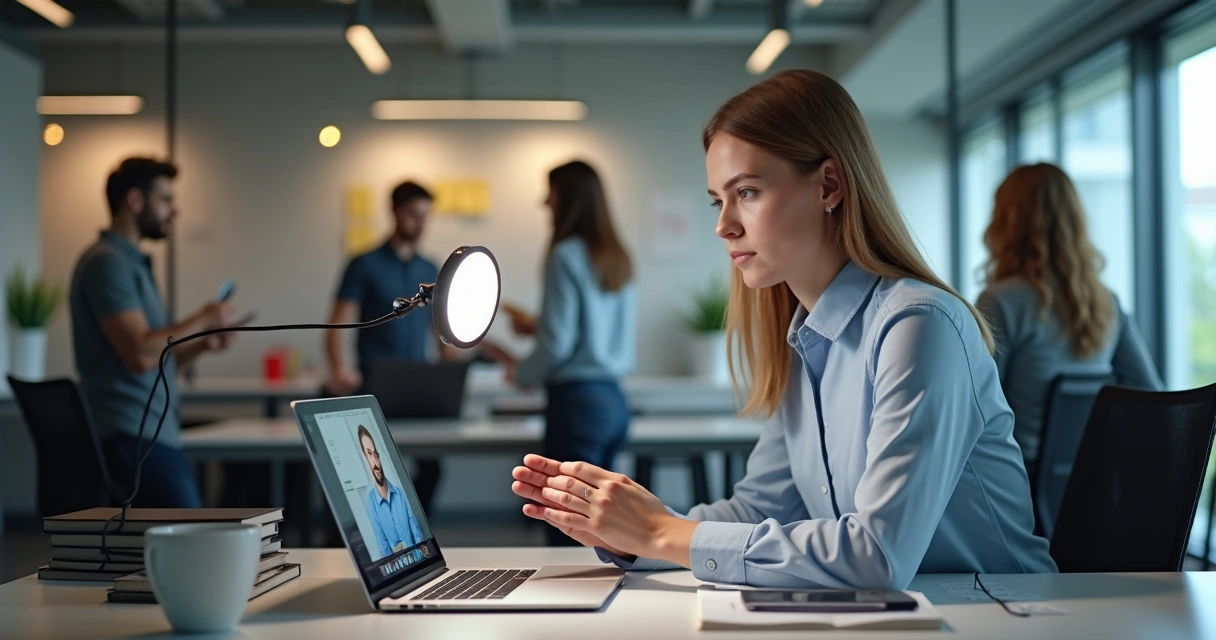 Colaborador gravando conteúdo digital em empresa 