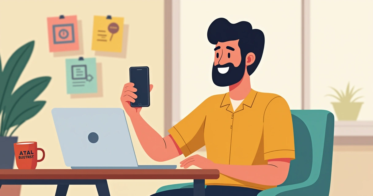 Cliente sorridente gravando depoimento em vídeo em ambiente de escritório 