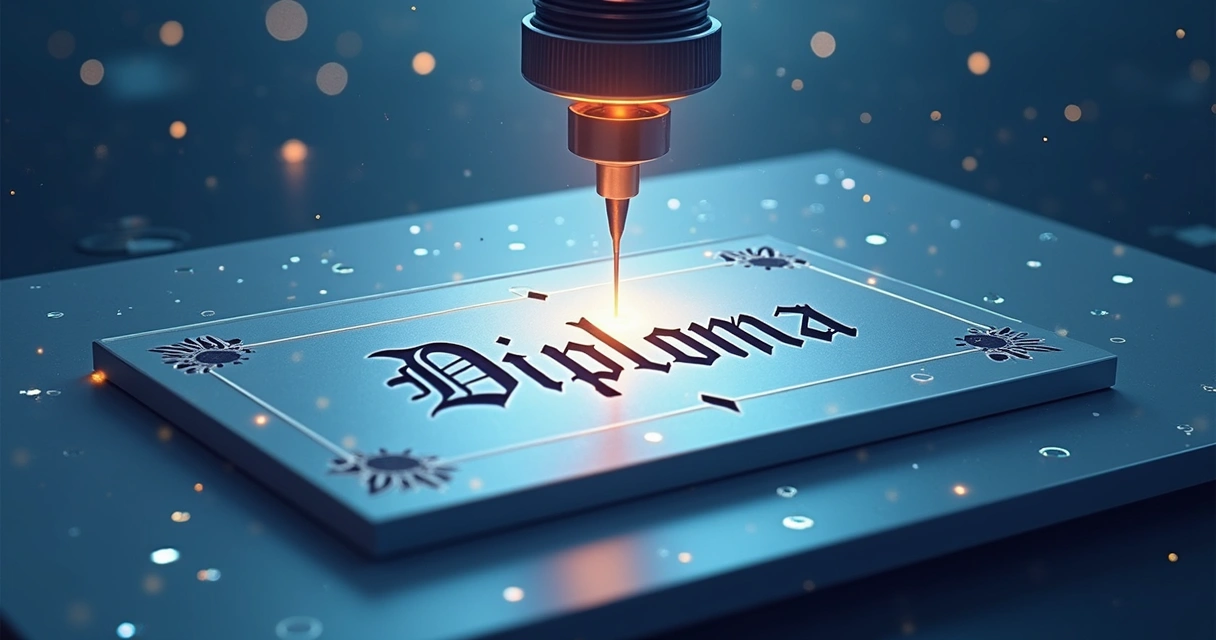 processo de gravação a laser em diploma de aço inoxidável 