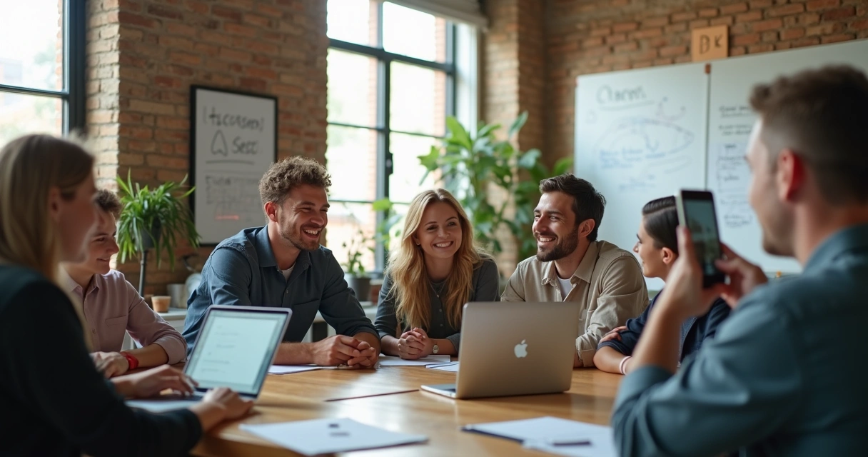 Equipe de marketing gravando vídeo espontâneo no escritório 
