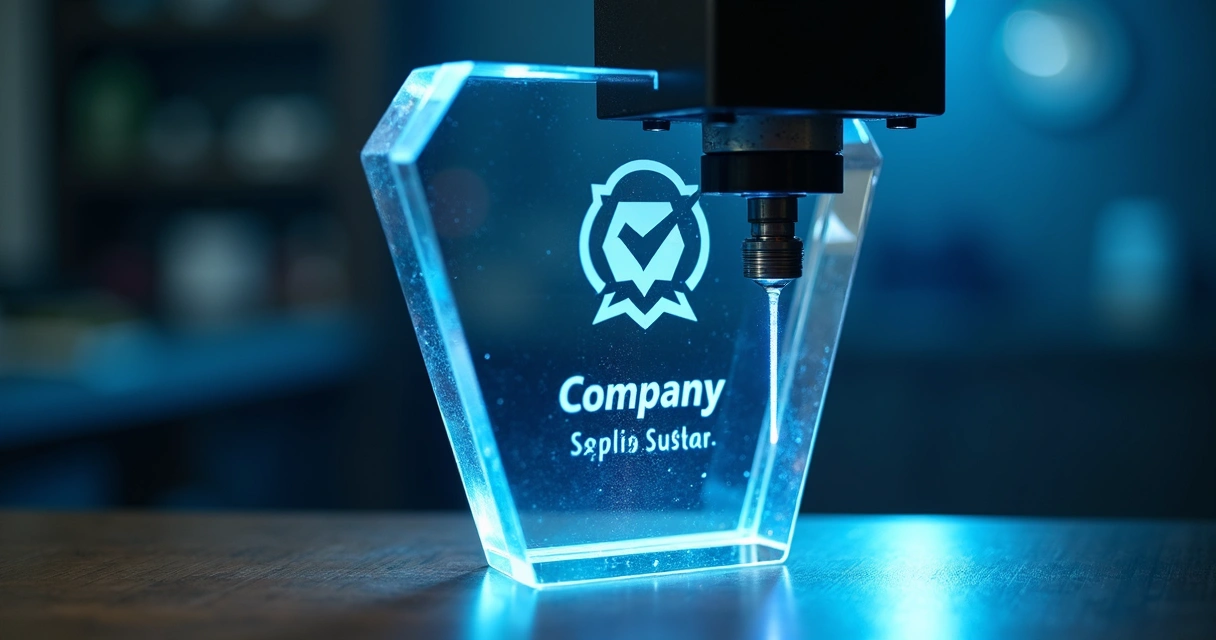 Exemplo de gravação personalizada em troféu de cristal 
