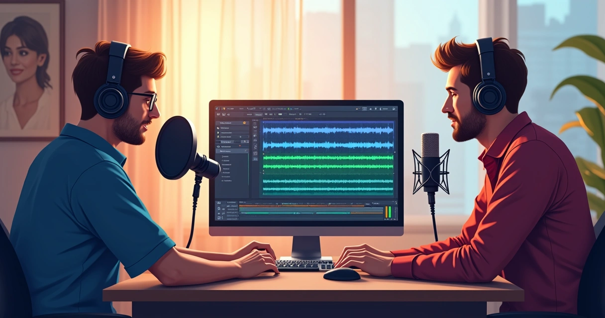 Person using multi-track audio recording software on screen