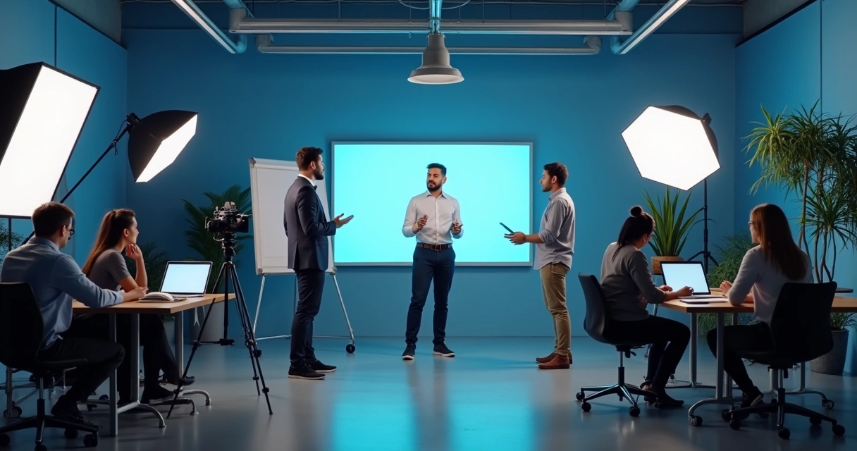 Equipe gravando vídeo de treinamento no escritório 