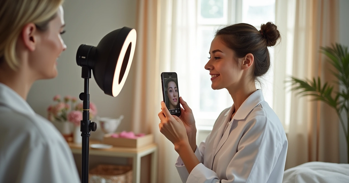 Profissional grava vídeo curto com ring light 
