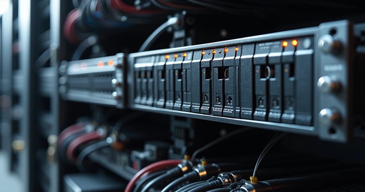 Gravador NVR de CFTV com múltiplos HDs em rack profissional