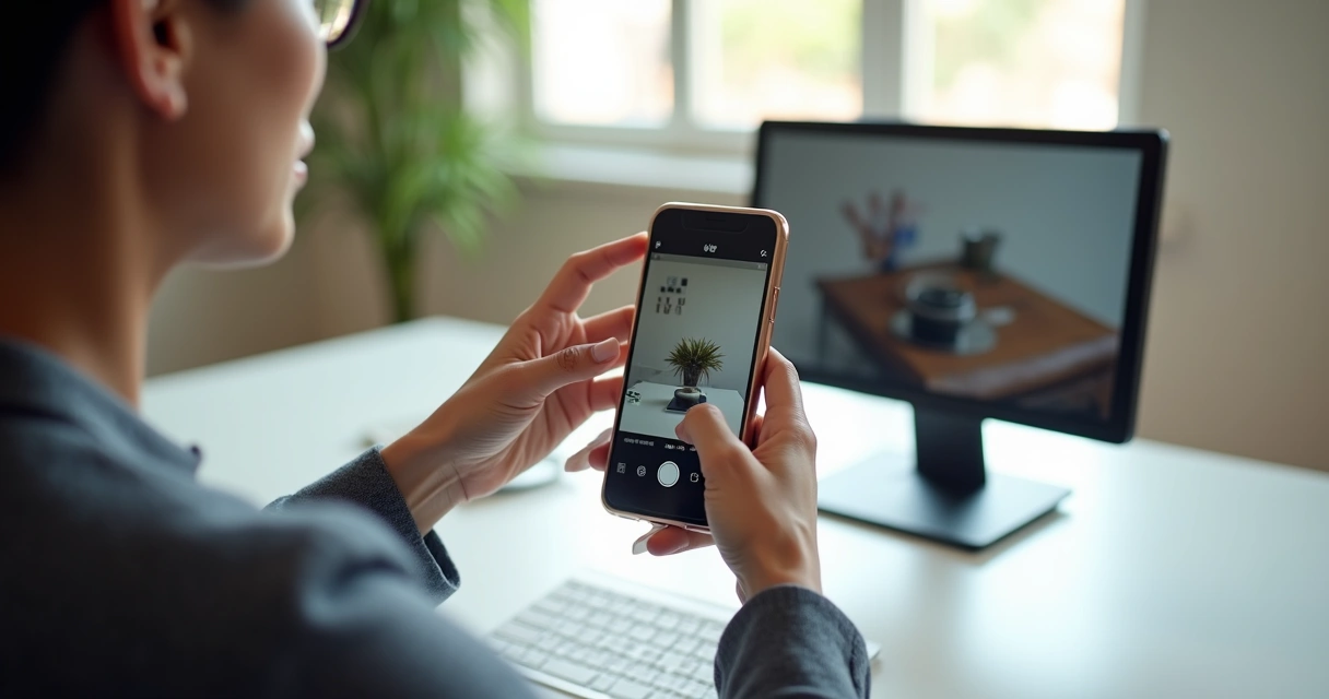 Pessoa gravando vídeo curto de um produto com celular em ambiente iluminado