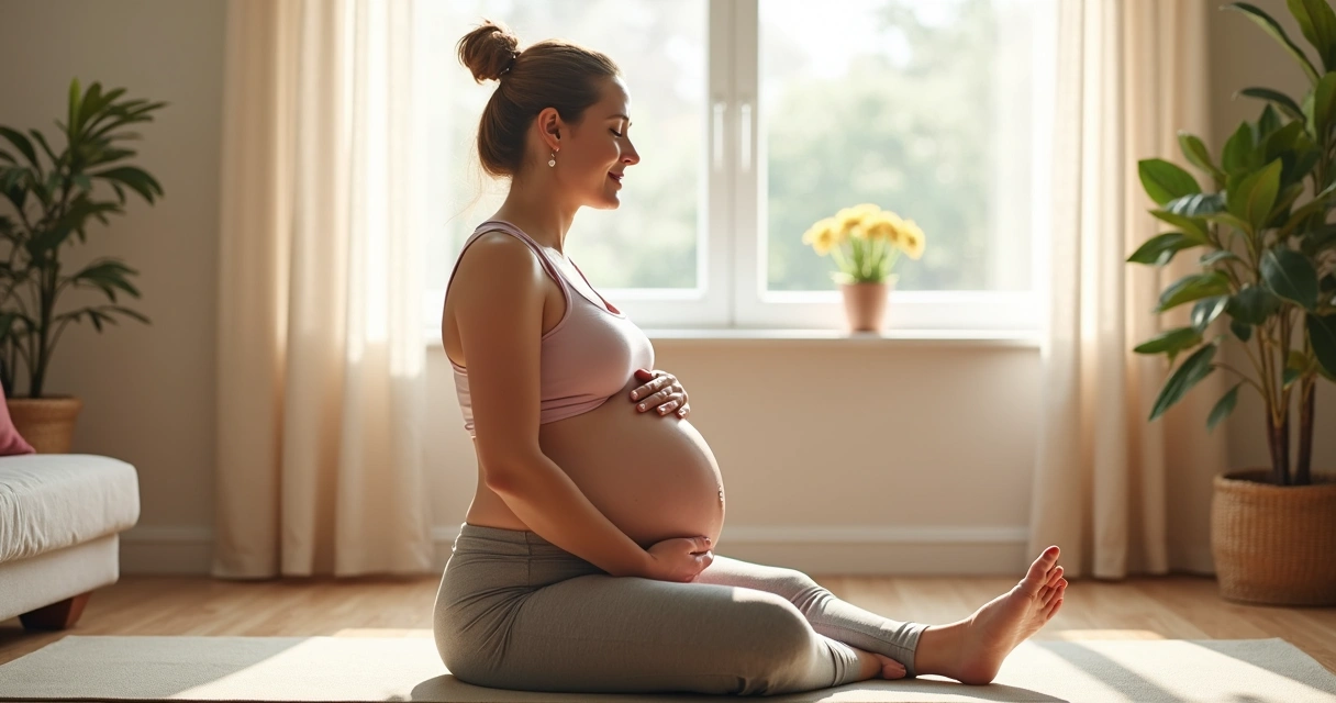 Grávida fazendo exercício em casa no tapete 
