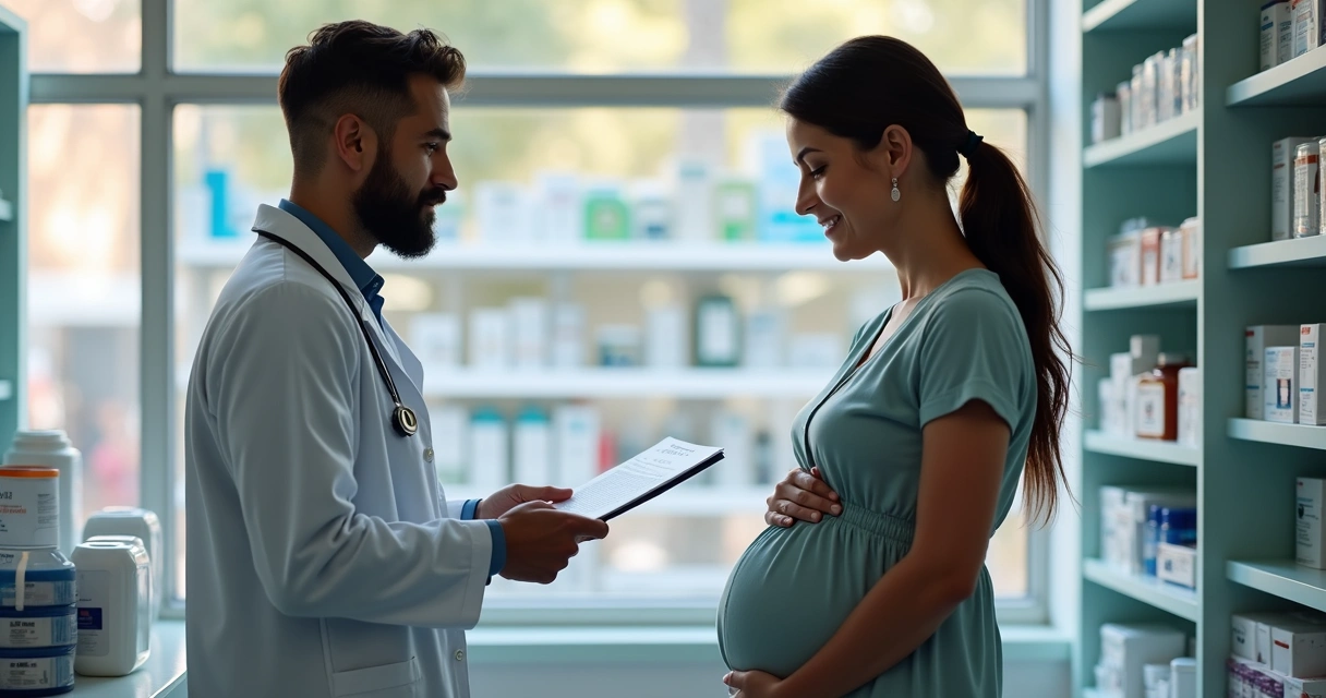 Médico entregando receita segura para gestante 