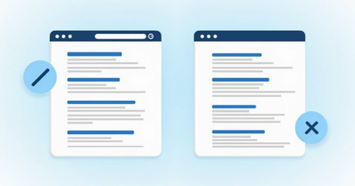 Comparison showing good and bad title tags in search results. 