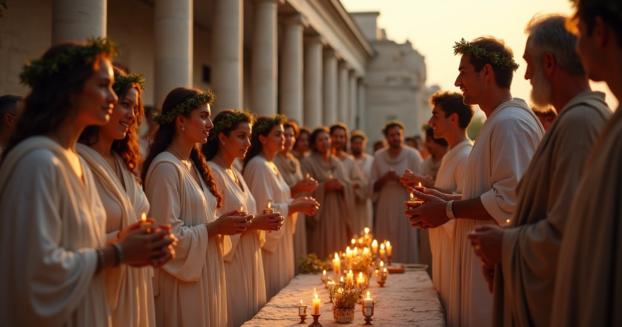Ancient Greek marriage ceremony with families gathered