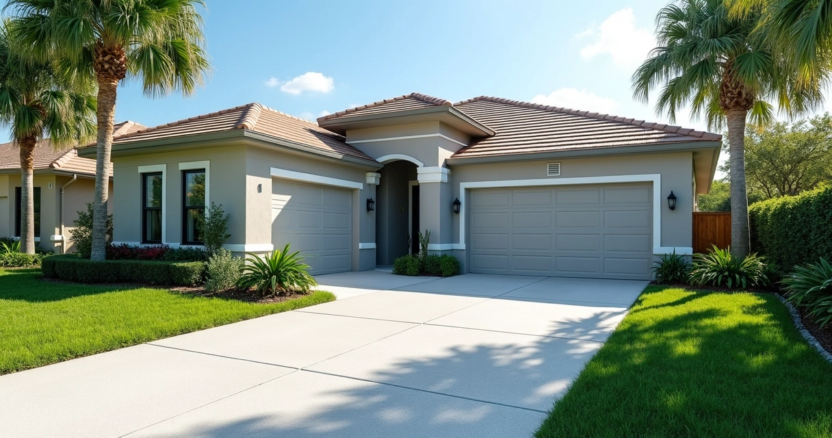 Eco-friendly concrete driveway with green landscaping in Orlando 
