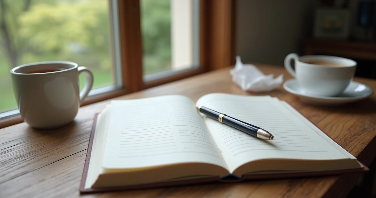 Open journal beside a window with soft morning light