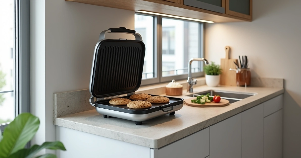 Grill elétrico compacto em bancada pequena 